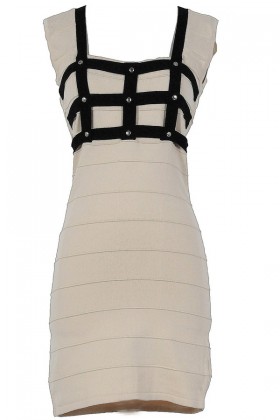 Come To My Window Black and Beige Bodycon Dress